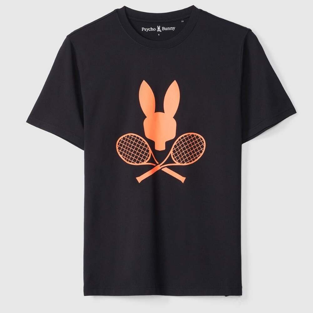 Psycho Bunny Men’s Courtside Tennis Racket Bunny Graphic Tee Sz 7 or XL Slim Fit